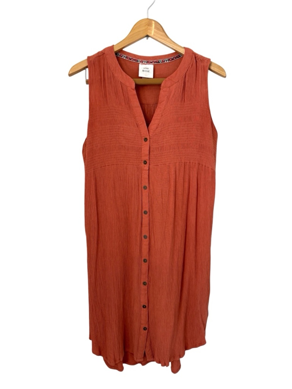 Knox Rose Womens Button-Front Sleeveless Gauze Dress Size M Rust Burnt Orange